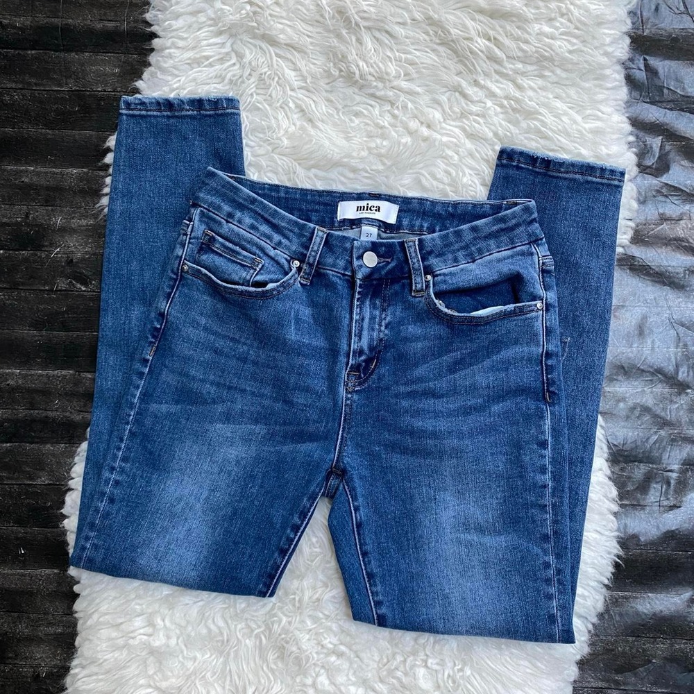 MICA LOS ANGELES MID RISE DARK DENIM WASH SKINNY JEANS CASUAL GRUNGE CHIC